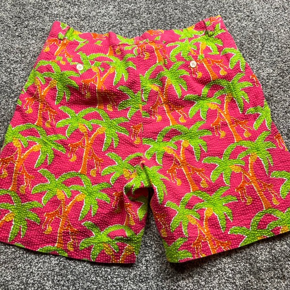 Lilly Pulitzer Seersucker Shorts Womens 36 Pink Green Orange Palm Tree Print - Picture 2 of 7
